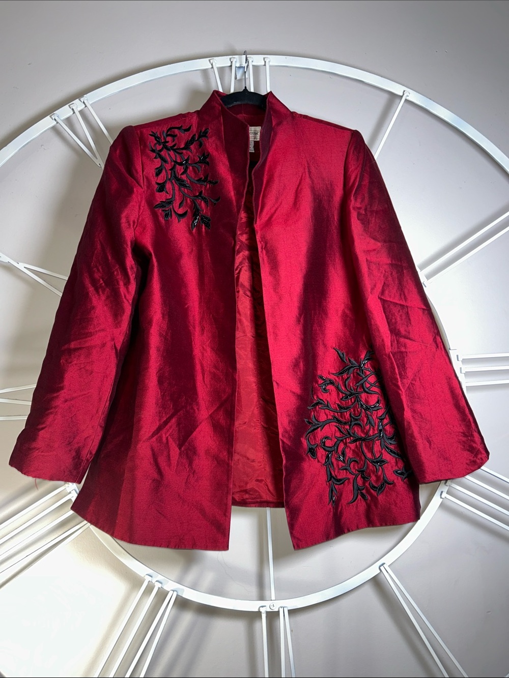 Vintage Victor Costa Occasion 100% Silk Shantung Open-Front Embroidered Jacket